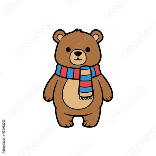 Cute brown bear with blue red scarf