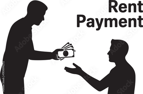 Silhouette of two men exchanging money for rent payment