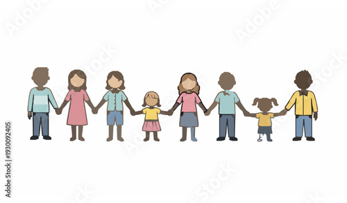 Friendly People Holding Hands Doodle Style Group for International Day of Peace Vector
