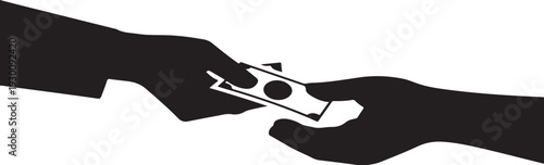 Two hands exchanging a banknote money transaction