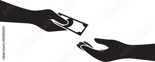 Two hands exchanging a banknote money transaction