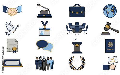 International Delegates Diplomacy and Conference Flat Icon Set