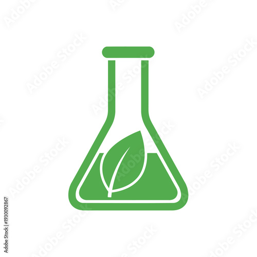 Chemical Flask with Leaf and Green Substance for Eco Chemistry