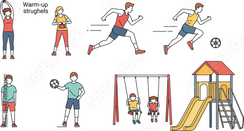 Children playing together on outdoor playground equipment and engaging in various physical activities and exercises outside.