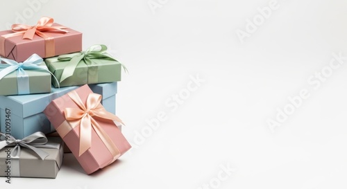 Stack of Pastel Colored Gift Boxes with Satin Ribbons