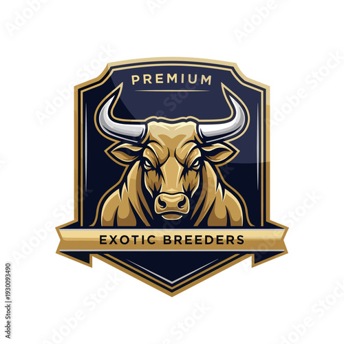 Powerful golden bull head emblem on a dark shield logo