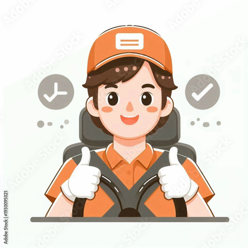 Cartoon man wearing orange driving giving thumbs up surrounded by ticks