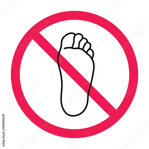 No barefoot sign, forbidden sign with foot icon, no naked feet sign, do not walk barefoot sign, no bare feet allowed icon, vector illustration