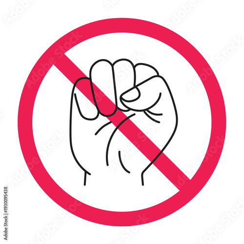 No protest sign, forbidden demonstration symbol, protest prohibited icon, no rebellion allowed sign, anti riot symbol, radical movement prohibited icon, vector illustration