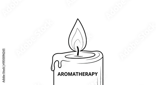 Aromatherapy candle with burning flame black line art icon