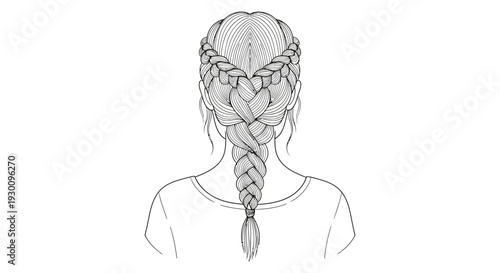 Back view of woman with intricate braided hair line art