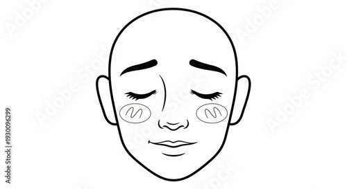 Bald human head minimalist line art with peaceful closed eyes.