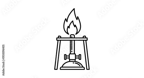 Black outline Bunsen burner with flame icon