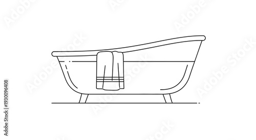 Black outline drawing of a classic bathtub with towel