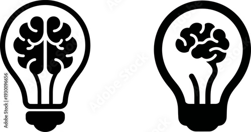 Innovative light bulb brain icons for creative thinking and problem solving