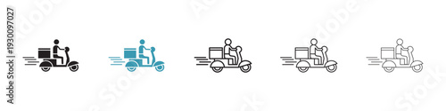 Delivery man riding motorcycle icon in flat style. Basic vector symbol illustration