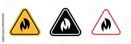 Fire warning sign in flat style. Basic vector symbol illustration