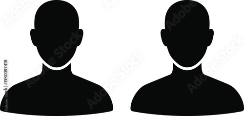 Silhouette vector illustration of two anonymous male avatar icons for user profiles or social media isolated on white background