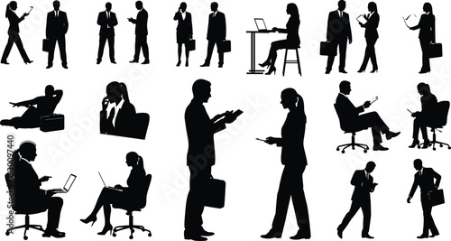 Collection of family silhouettes including parents children couples and people in various expressive standing poses