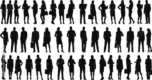 Business people silhouettes collection showing standing professional men and women isolated vector