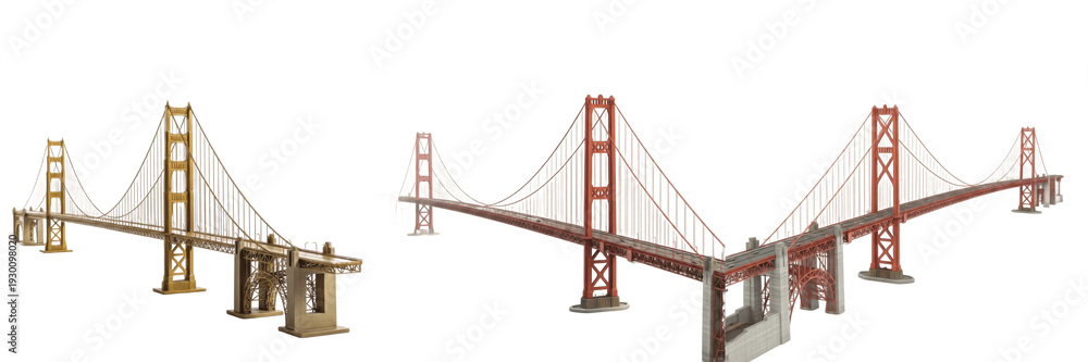 Fototapeta premium Golden Gate Bridge Model Isolated on White – Iconic San Francisco Landmark Architecture