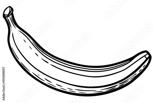 A simple black and white line art illustration of a single ripe banana, presented in a clean and classic minimalist style.