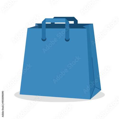 Vector illustration of a blue shopping bag with handles, isolated on a plain surface, viewed from the front