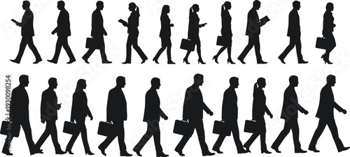 Business people walking silhouettes set showing men and women with briefcases isolated vector