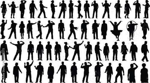 Silhouette of Diverse People Traveling Walking Carrying Luggage Bags and Using Phones in Airport Terminal Vector