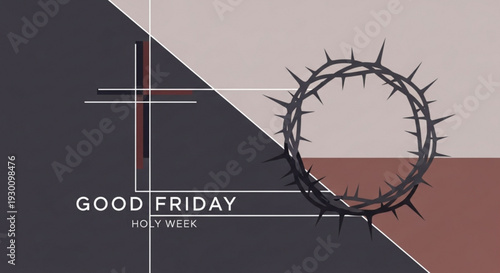 Good friday holy week crown of thorns symbolic christian art with cross on geometric background