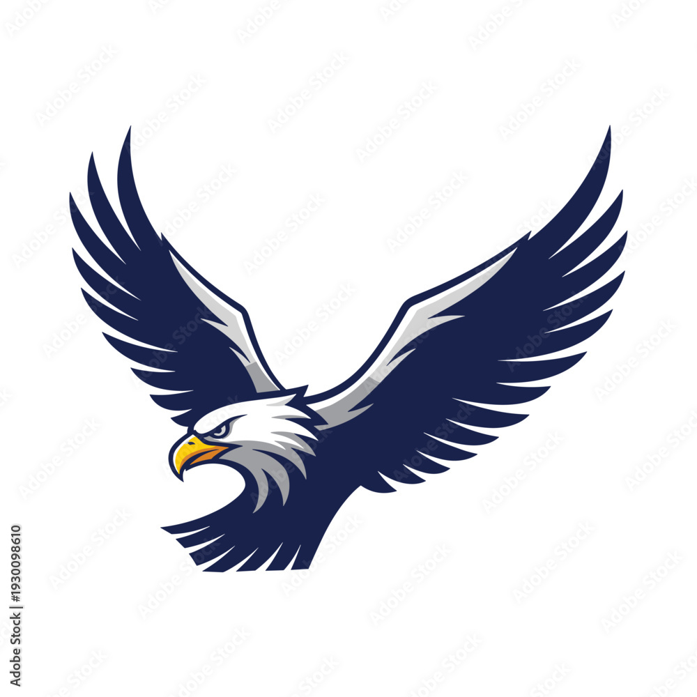 Fototapeta premium Strong flying bald eagle mascot illustration with widespread wings
