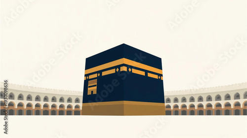 Vector illustration of the Kaaba at the Grand Mosque in Mecca 