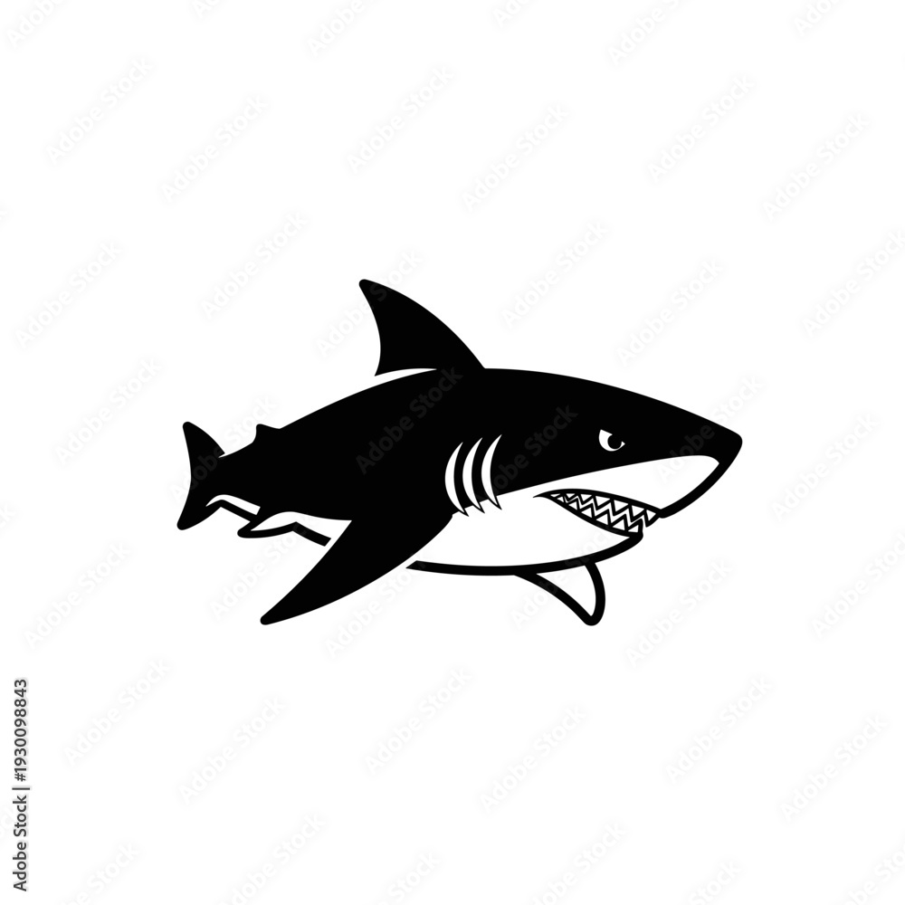 Fototapeta premium Stylized aggressive black shark illustration with sharp teeth