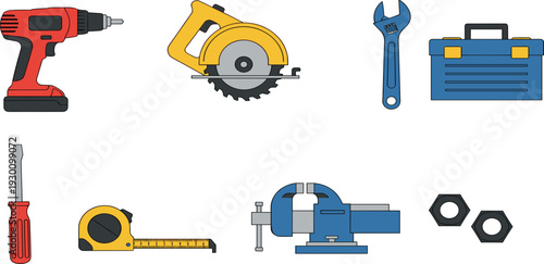 Vector set of repair tools with construction vehicles and heavy machinery icons isolated on white background