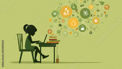 Student Engaged in Distance Education Concept Illustration from Top View