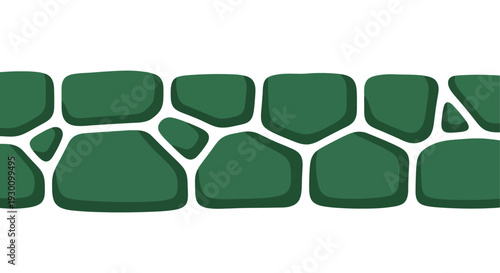 Seamless Green Stone Wall Border Pattern.