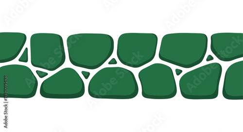 Seamless Green Stone Wall Border Pattern.