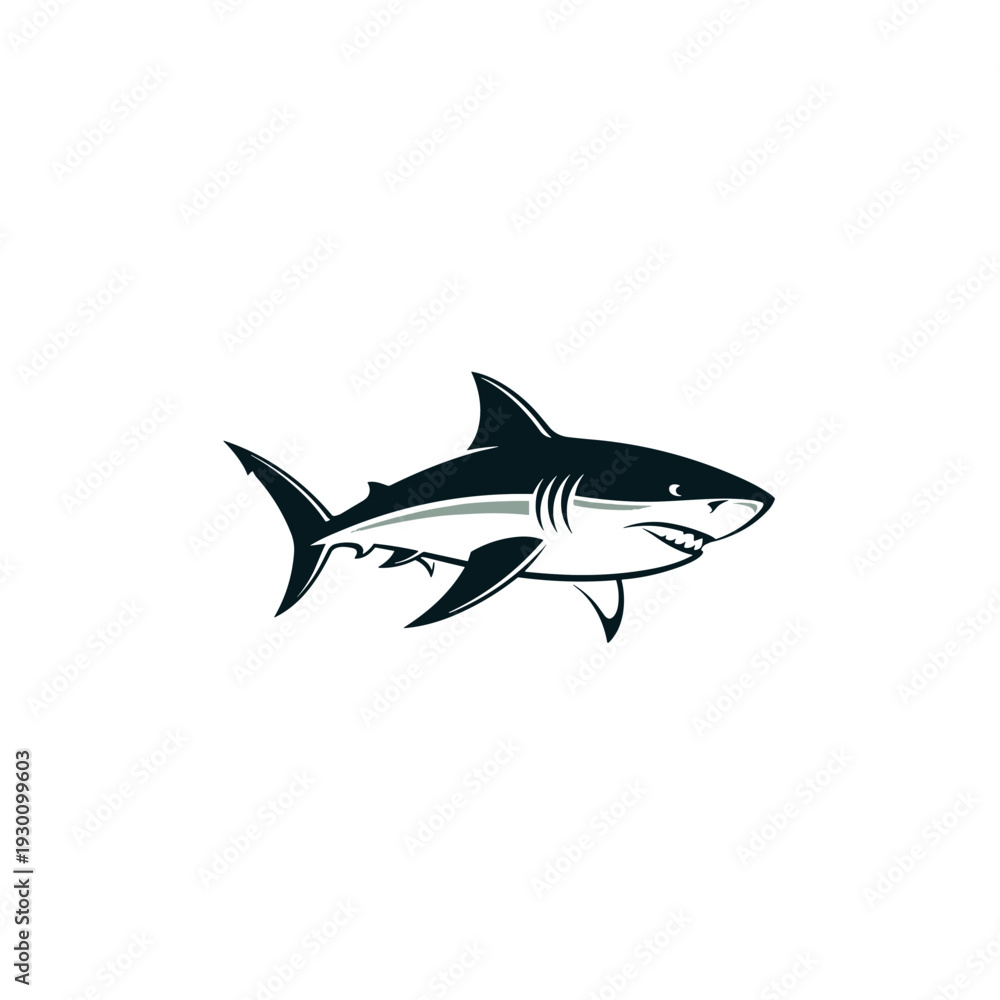 Obraz premium Stylized aggressive shark vector illustration with open mouth