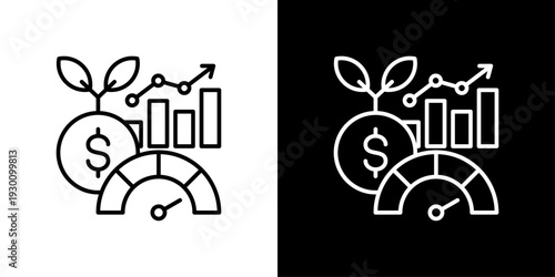 Return On Investment Icon Sheet Black And White
