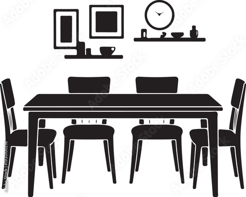 Black and white dining room furniture silhouette dining table