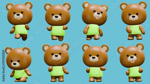  可愛いクマのキャラクター8ポーズ