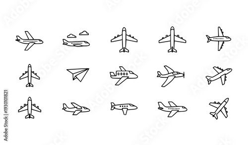 Airplane outline icon set thin line vector aviation symbols editable