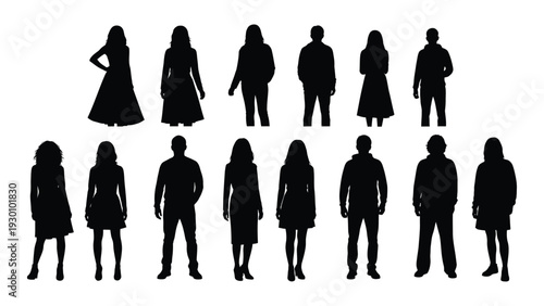 A group of people standing in two rows isolated on white background, Vector