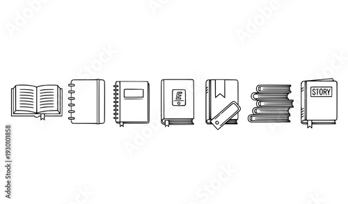 Book outline icon set thin line vector education reading symbols