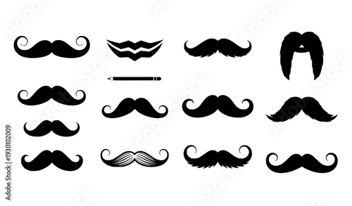 Mustache silhouette icon set classic vintage beard style shapes vector
