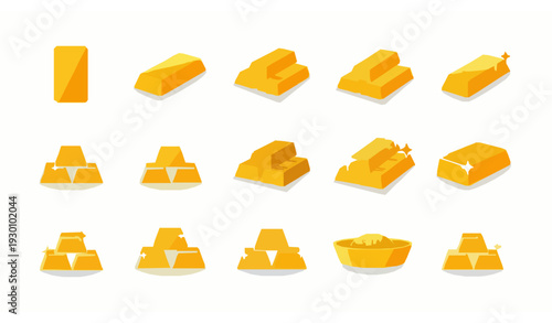 Gold bar flat icon set bullion ingot investment vector illustration