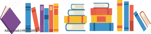 Colorful Books Stack and Standing Row Vector Illustration for Education, Library, Bookstore, Reading Concept and Academic Design Projects