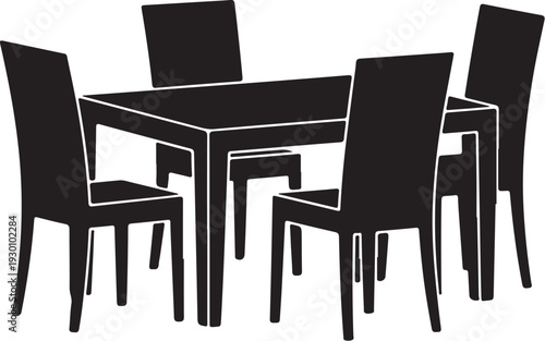 Black dining table with four chairs furniture