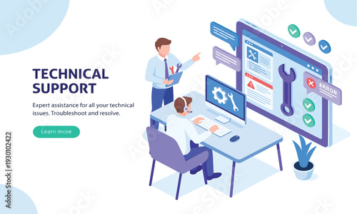 Professional technical support team offering online assistance for troubleshooting and resolving customer service IT issues