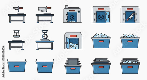 Industrial recycling process with machines and bins for sorting materials in a factory
